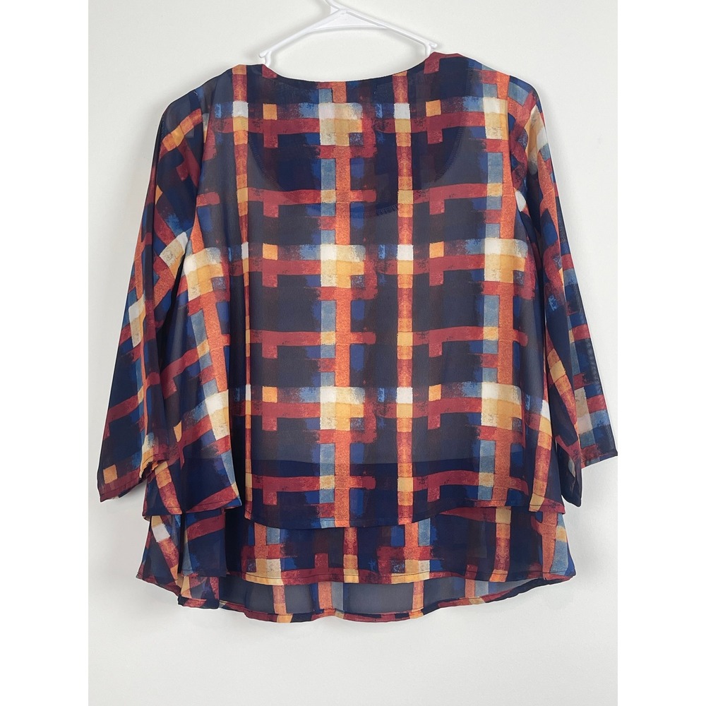 00718 Emerge World Wear Plaid Overlay‎ Tunic Top Women's Size S - Picture 8 of 9
